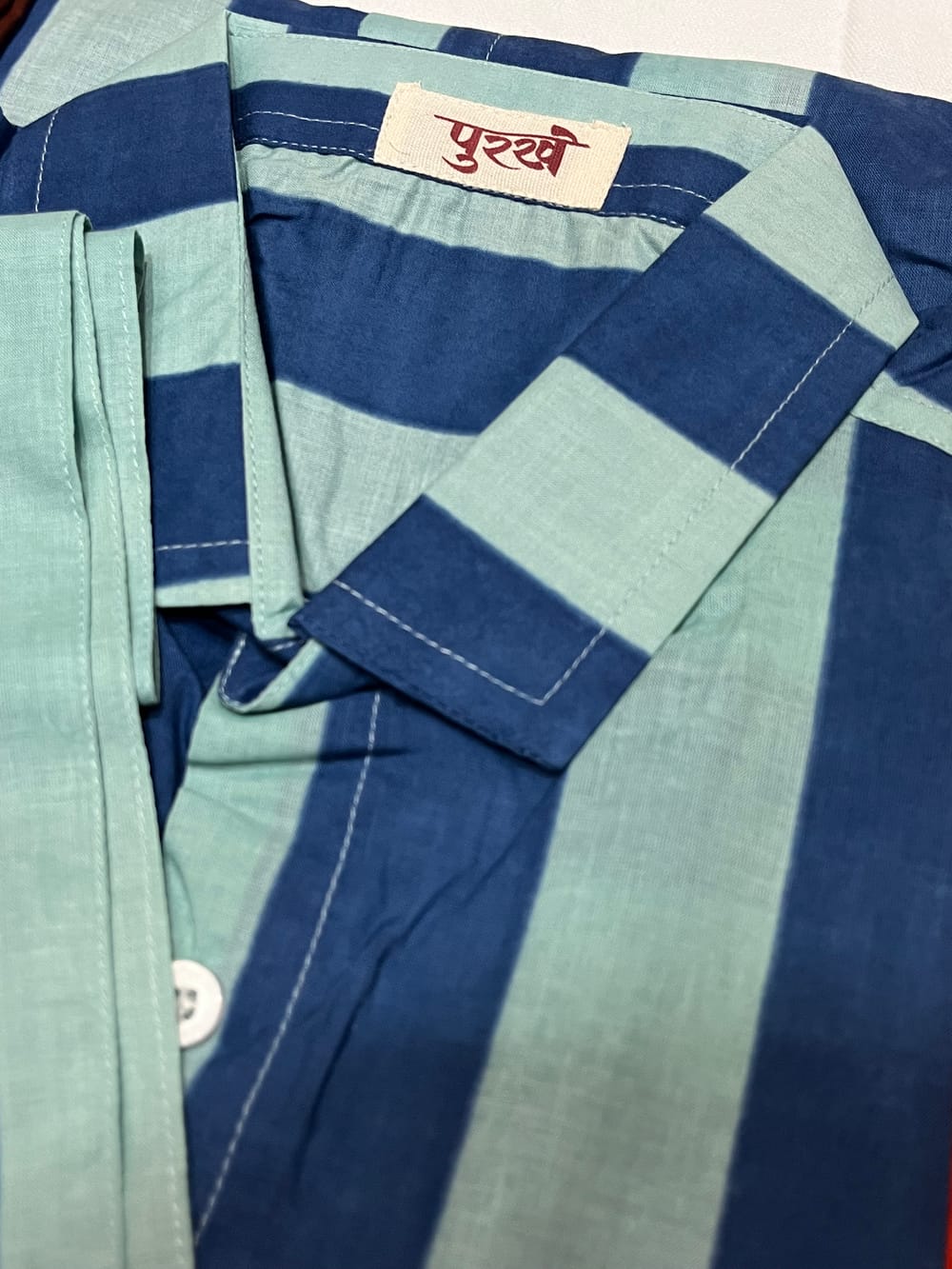 Blue stripe cotton close up